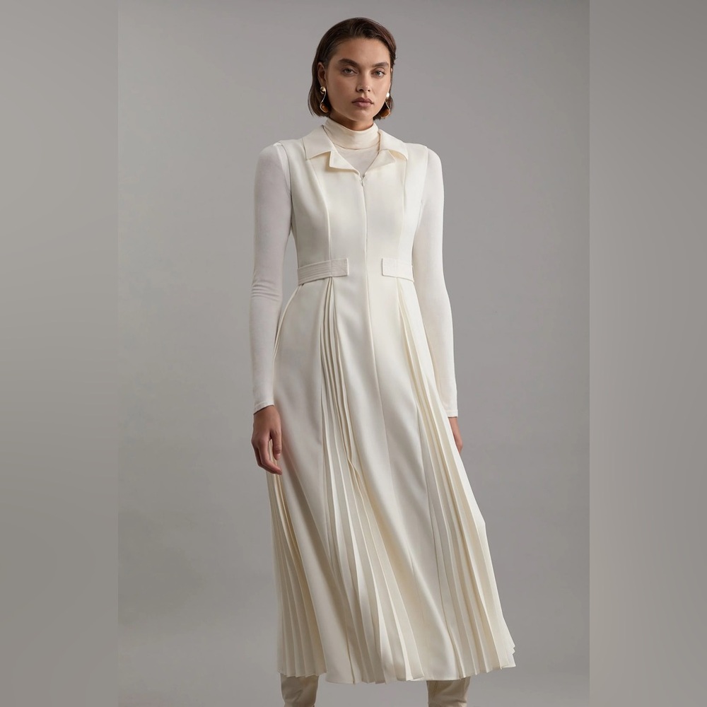 New Tall Tailored Crepe Pleated Buckle Detail‎ Sleeveless Midaxi Dress